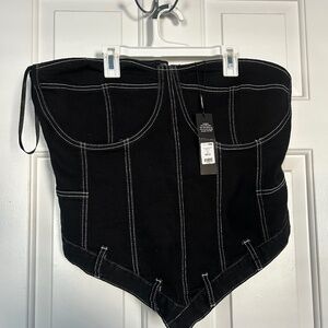 Denim asymmetrical corset top